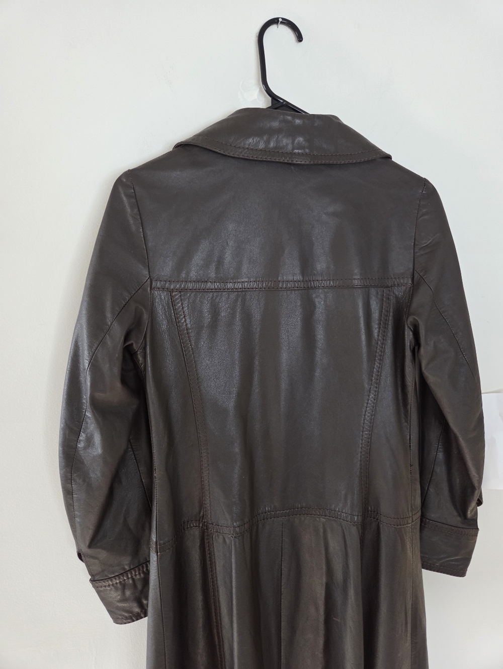 Vintage Brown Leather Midi Coat See Measurements - Picture 13 of 14
